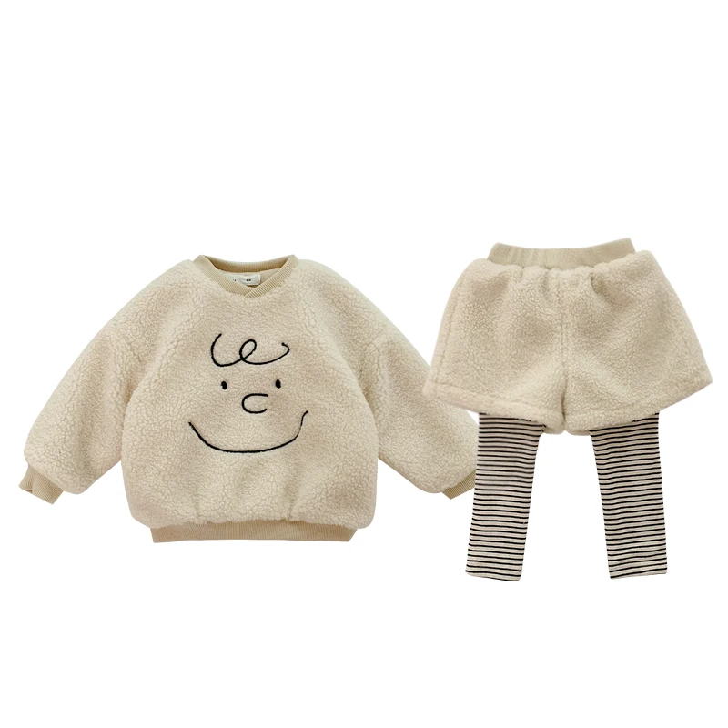 Детский костюм на зиму 2019 флисовый комплект из двух овечьей шерсти с вышитыми