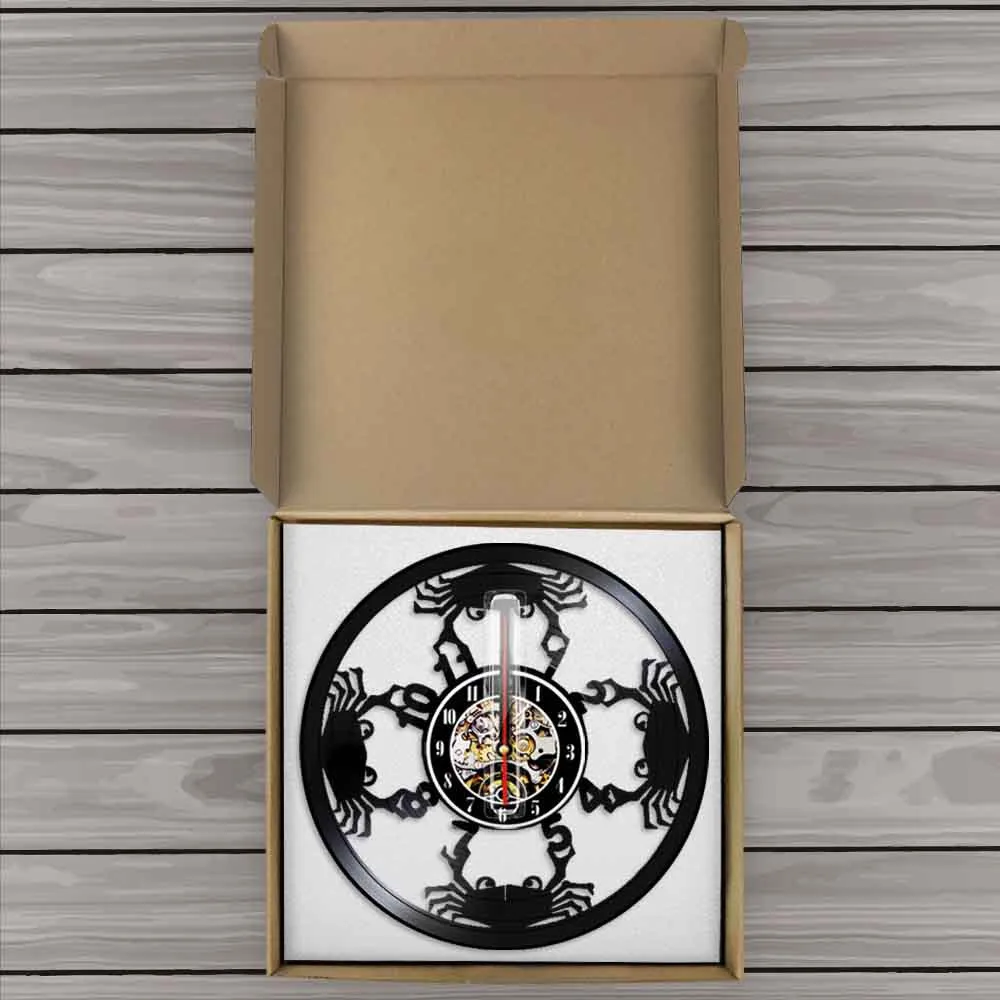 

Creative 3D Wall Clock Mediterranean Style Crab Vinyl Record Wall Clock Crab Silhouette Wall Decor Clocks For Living Room