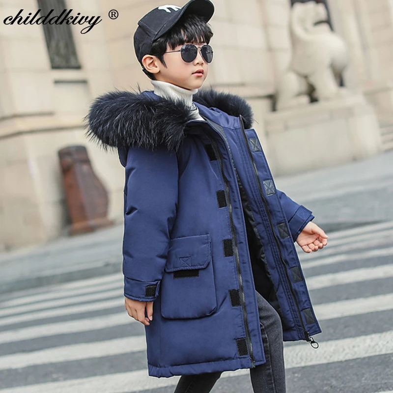 

2020 New Winter Boys Down Coat Fur Collar Warm Children Clothing Kids Long Jacket For boy Children's Parkas Boys Snowsuit Coats