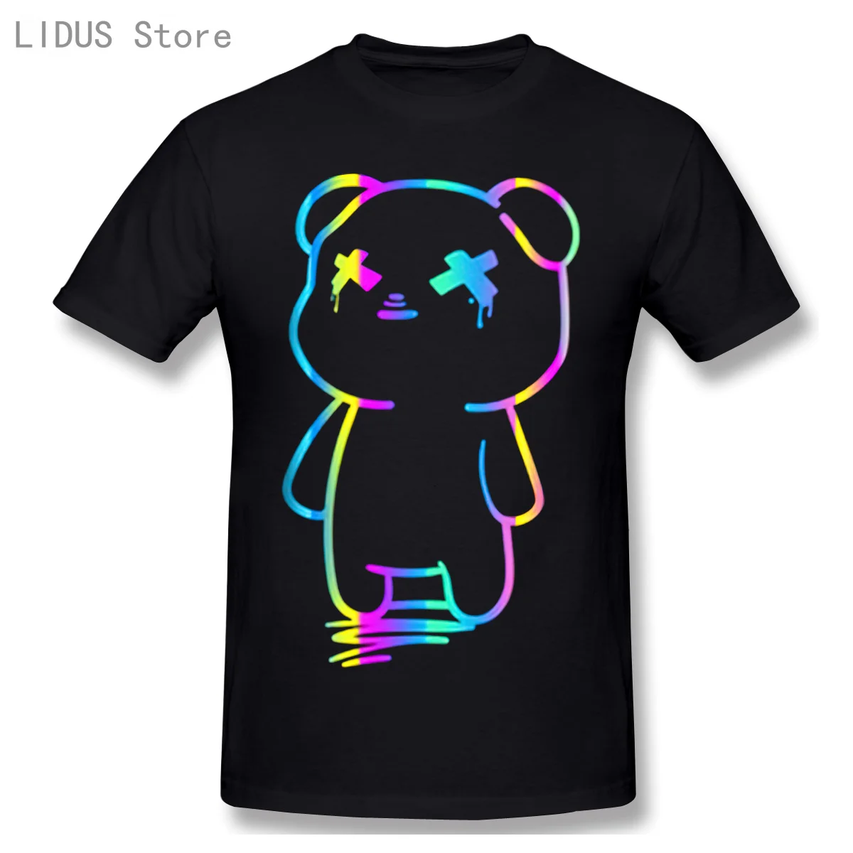 2021 Funny Cartoon Print TShirt Neon Rainbow Bear T shirts Harajuku Streetwear Tee Cotton Fashion T-Shirt Short Sleeve Clothing