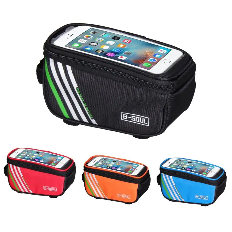 

B-SOUL Waterproof Touch Screen Bicycle Bags 1.5L/ 5.5 Inch Cycling Bike Front Frame Bag Tube Pouch Mobile Phone Storage Bag