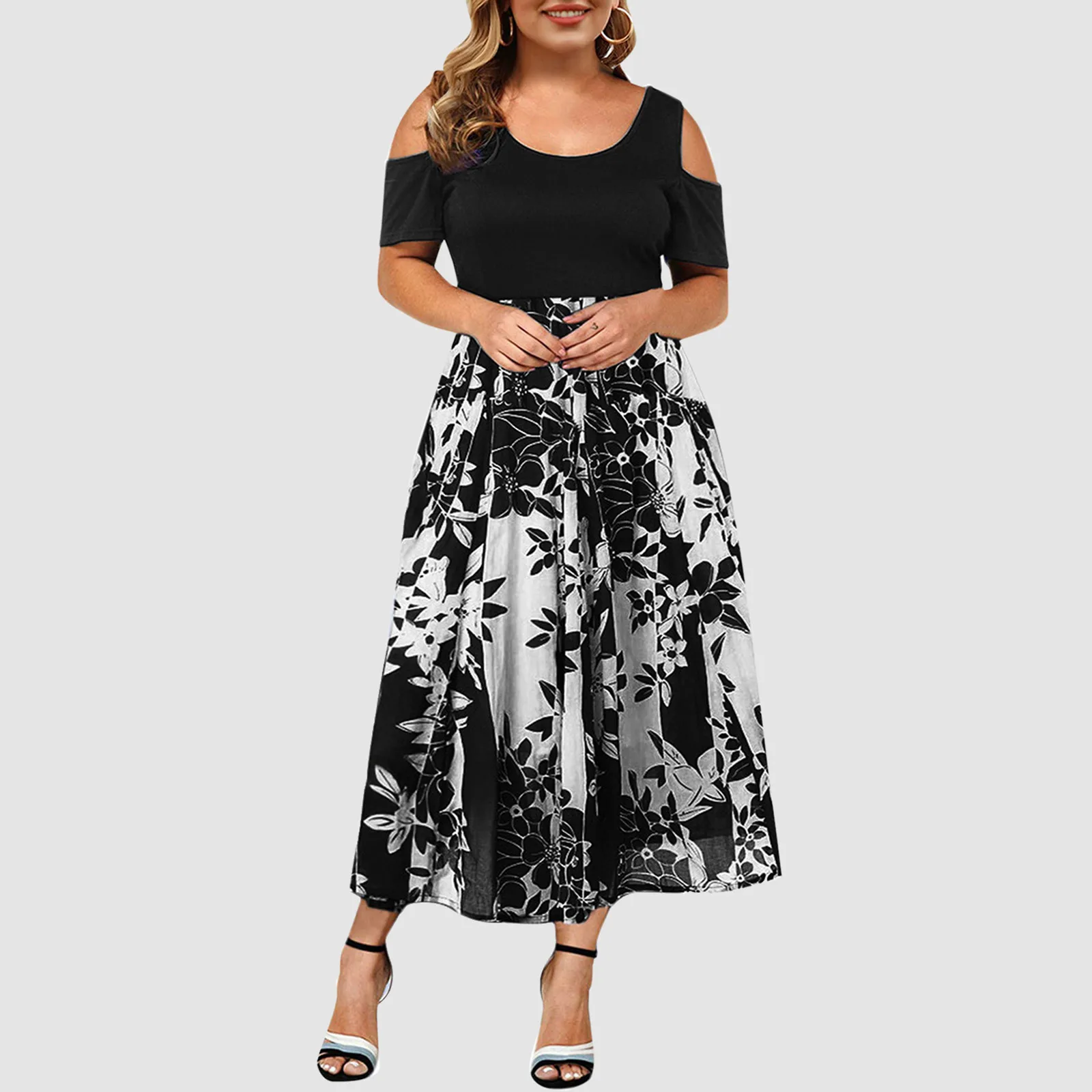 

Plus Size Dresses Women's Dress Sexy O-neck Strapless Draw Back Lace Splicing Short Sleeve Dress Vestidos Elegantes Para Mujer