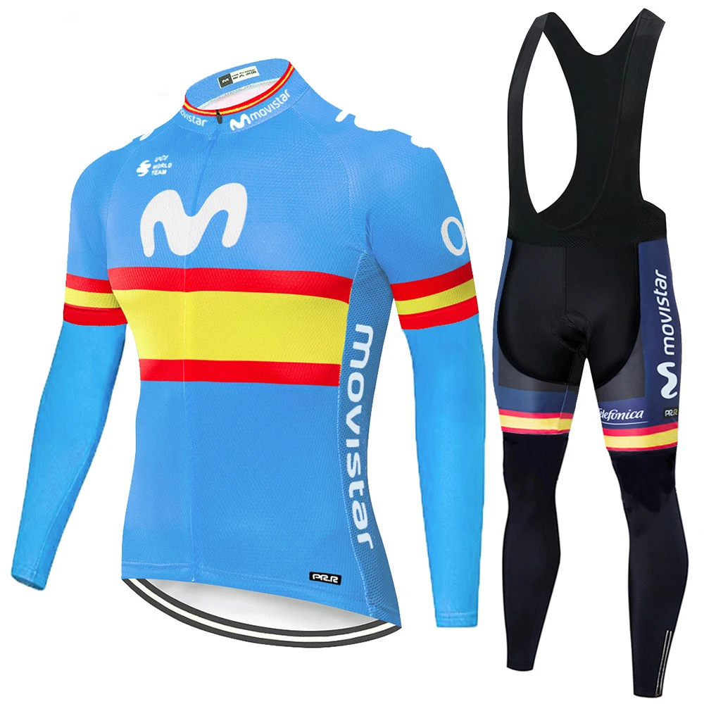 Комплект велосипедной одежды Movistar с длинным рукавом трикотажный комплект