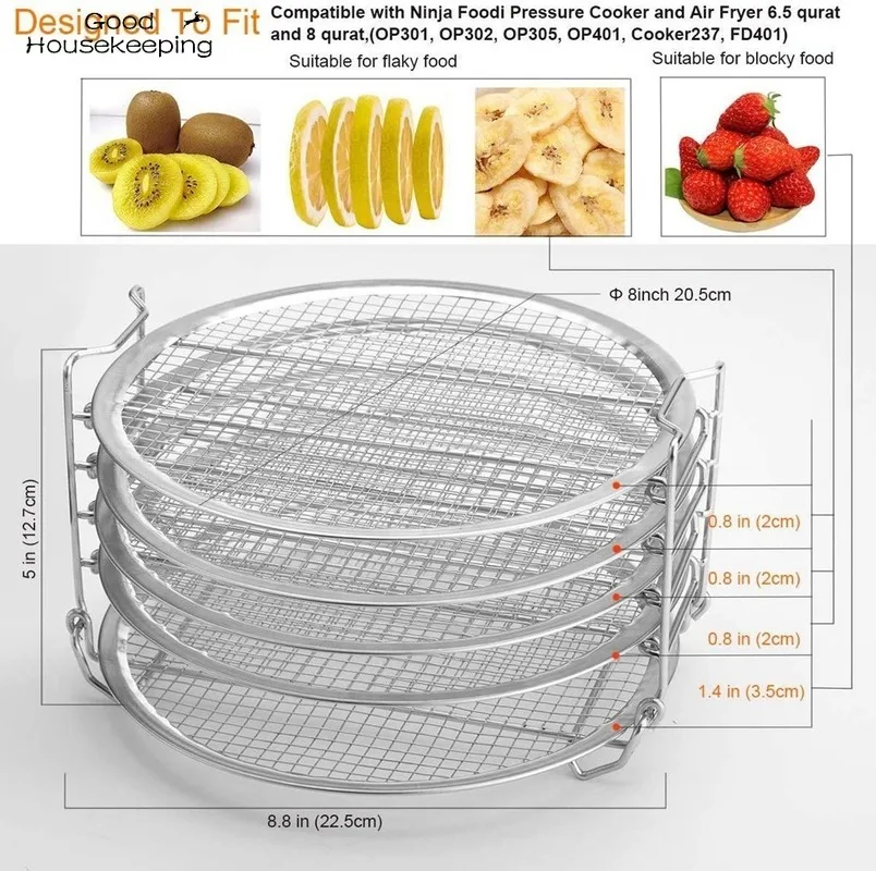 

Grill Stand Air Fryer Five Layers Stackable Grill Food Stainless Steel Dehydrator Rack Home Kitchen Barbecue Rack Gadget#F