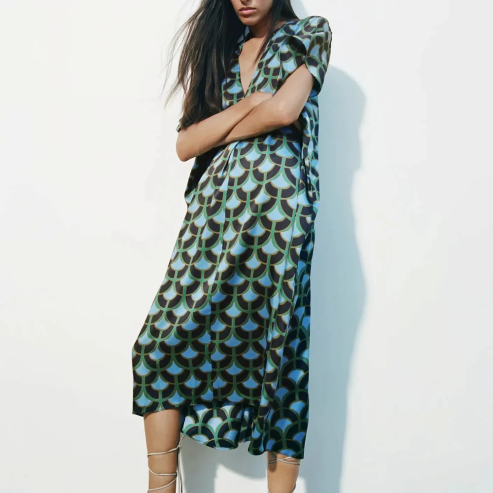 

Женское винтажное платье-туника с V-образным вырезом и рукавами-фонариками