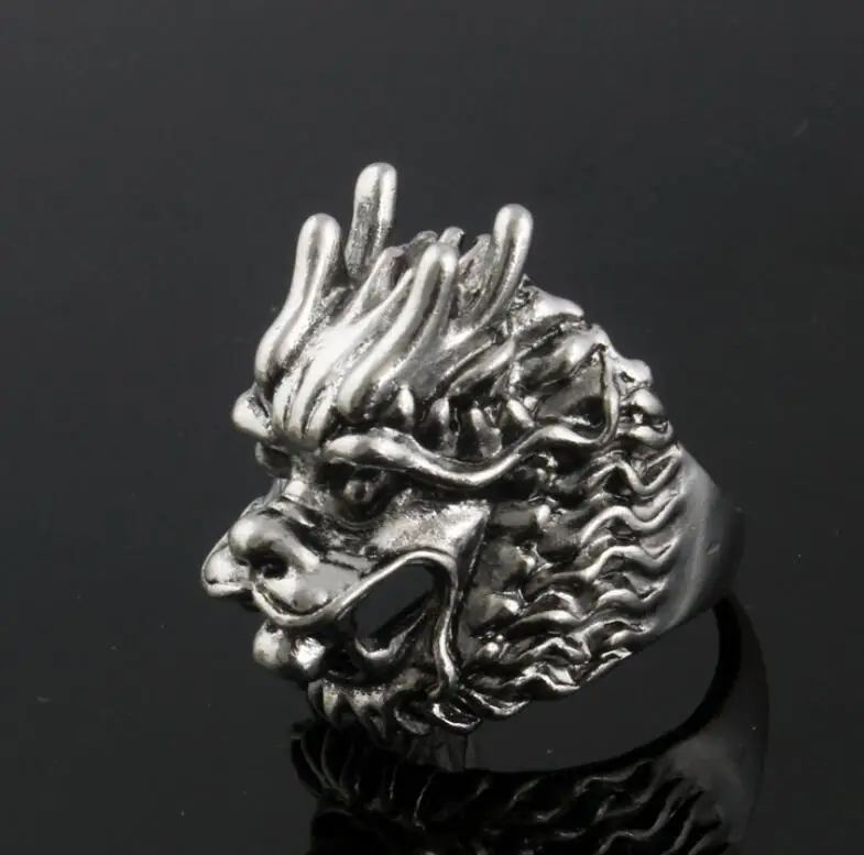 

Gothic Personalization Domineering Dragon Ring Silver Black Men's for Women's Punk Style Skull Faucet Ring