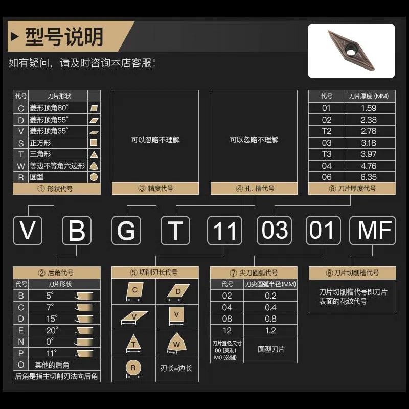 Токарный станок TuGe токарные инструменты карбидные вставки VBGT110301 MF VCGT110302 VCGT110304