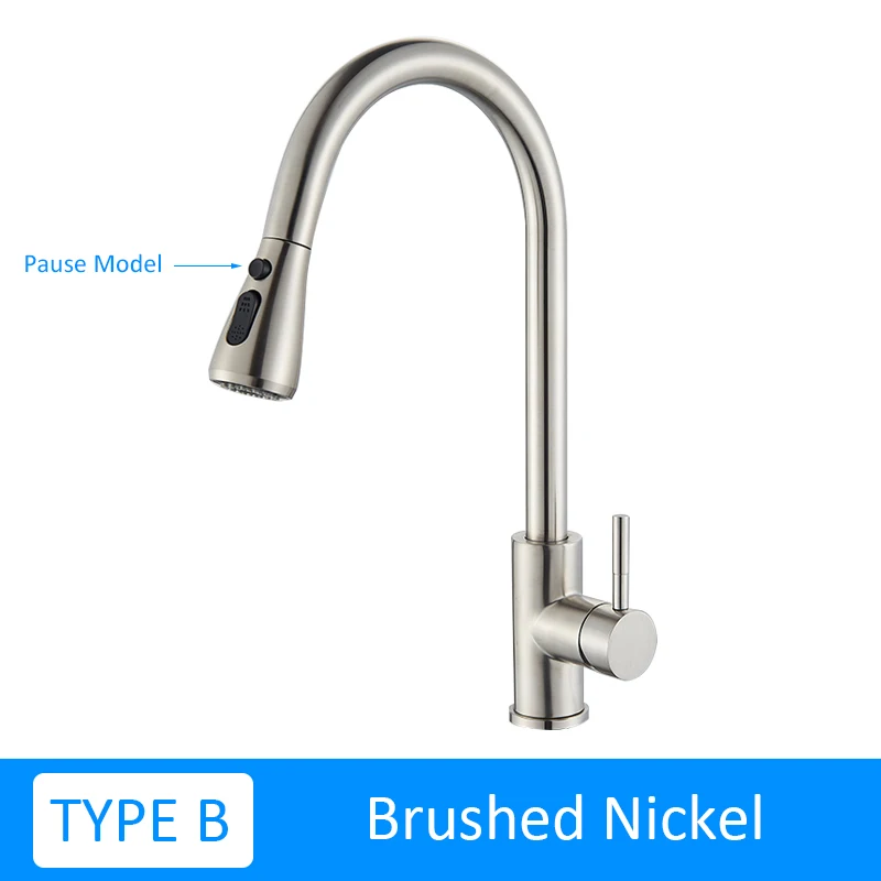 TYPE B Brush Nickel Quyanre хромоникель вытяжной кухонный кран с одной ручкой Смеситель кран H/C кухонный смеситель для воды кран для паузы воды кухонный кран - Цвет: TYPE B Brush Nickel