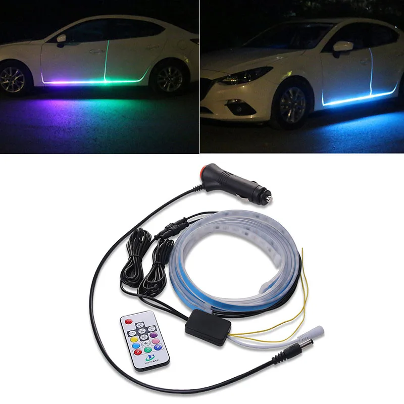 Атмосферное освещение автомобиля RGB атмосферные огни Гибкая полоса дистанционного управления светодиодные RGB ленты двери автомобиля декоративная лампа