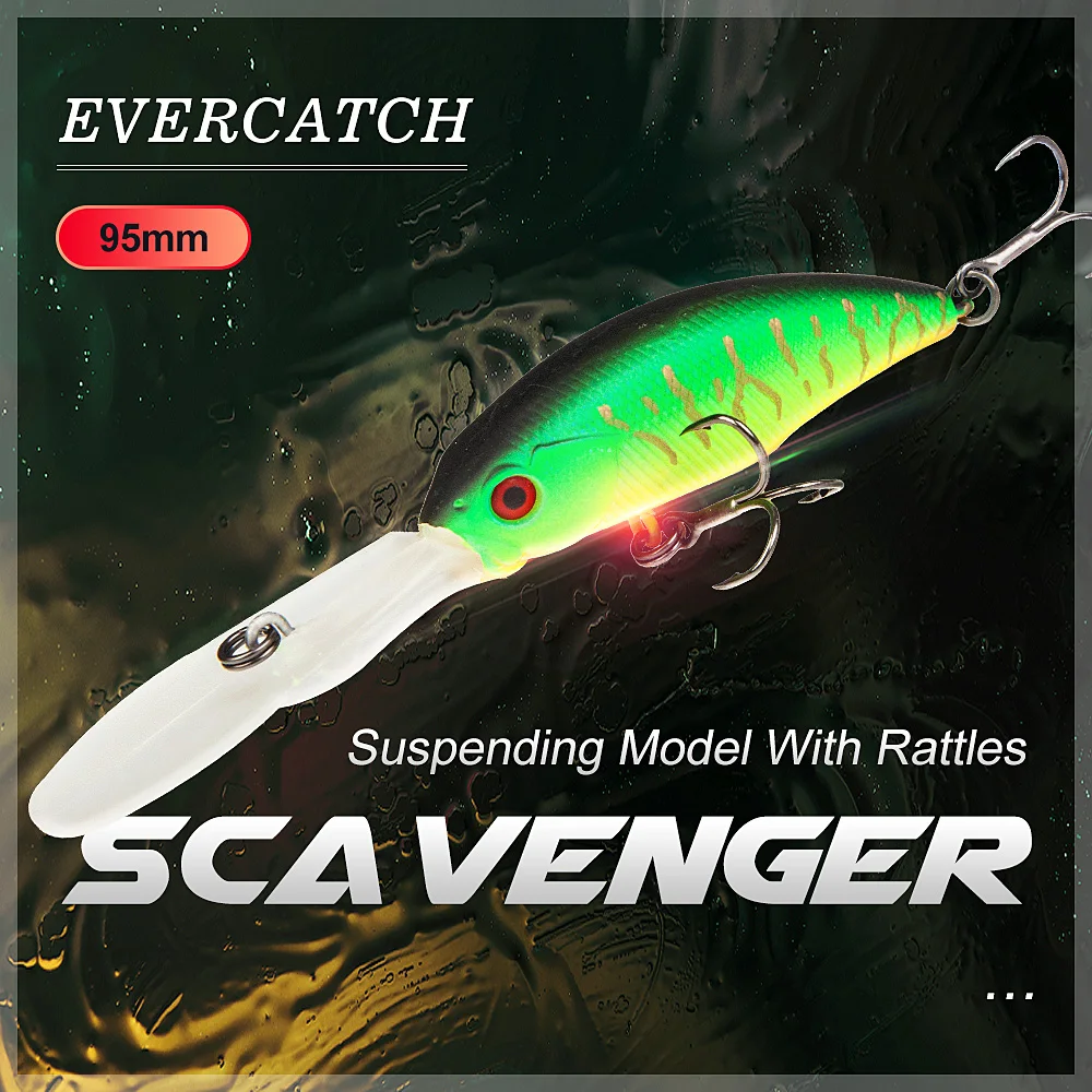 

Приманка-поплавок Evercatch scavenger, 95 мм/8 г, плавающая приманка для глубокого дайвинга, рыболовные приманки, наживки для щуки и окуня