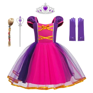Girls Princess Rapunzel Dress Kids Fancy Tangled Princess Dresses    Baby Summer Cosplay Party Costumes Infantil Christmas Dress