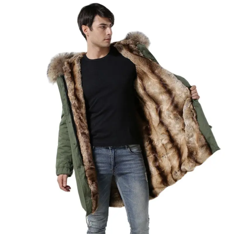 Длинная Мужская парка из искусственного меха кролика Рекс мужская зимняя куртка