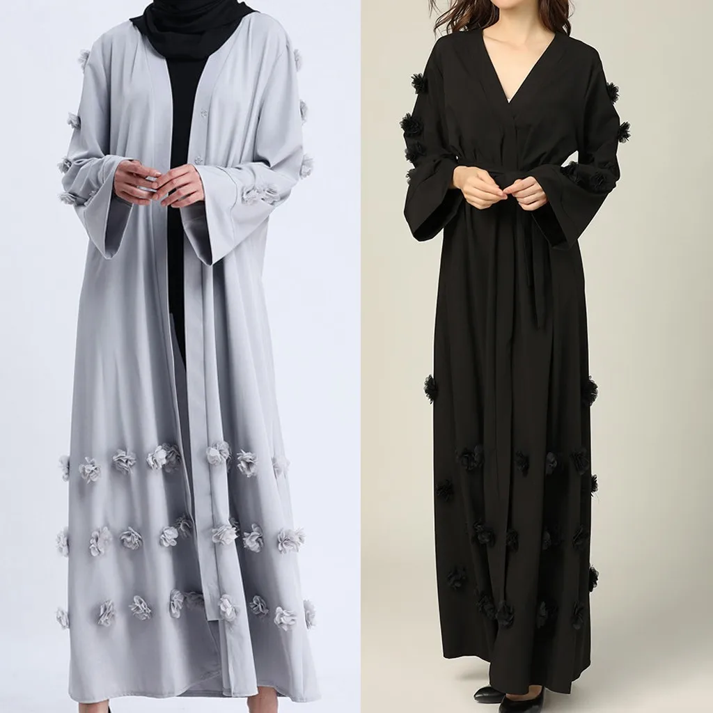 

Elegant Full Length Muslim Abaya Arab Singapore Cardigan Appliques Robes Jilbab Female Dubai Muslims Dress Islamic Dress#J30