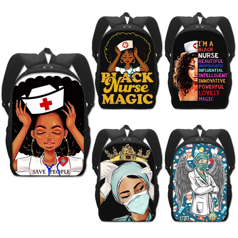 

Black Nurse With Crown Backpack For Teenager Girls Children School Bags Afro Women Canvas Student Large Capacity Bookbag
