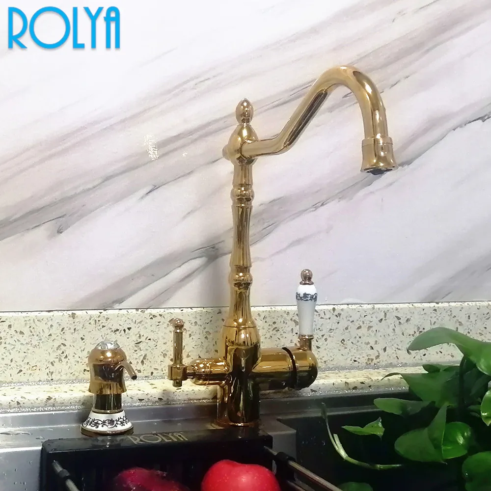 Кухонный Смеситель Rolya Виктория античный бронзовый/золотистый/ORB 3 в 1