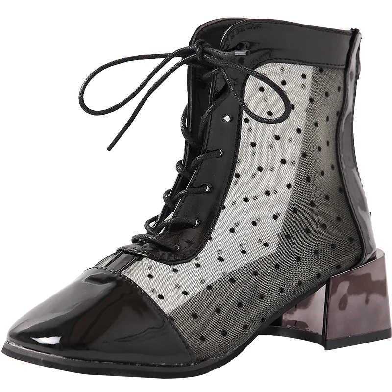 2019 г. Летние высокие сапоги повседневные пикантные женские сетчатые в горошек