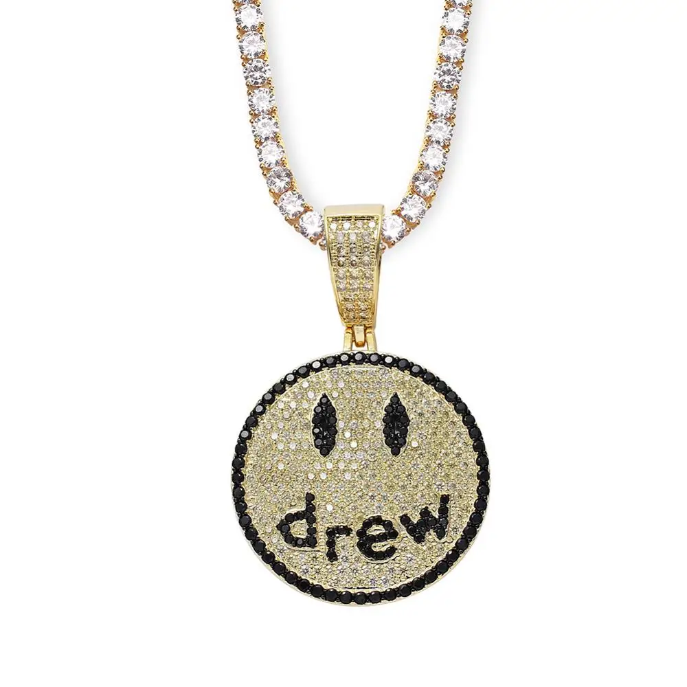 Wholesale New Hip hop Jewelry Smiling Face Necklace Pendant Full Micro-pave CZ Round Couple Necklaces Pendants Bling Rock | Украшения и