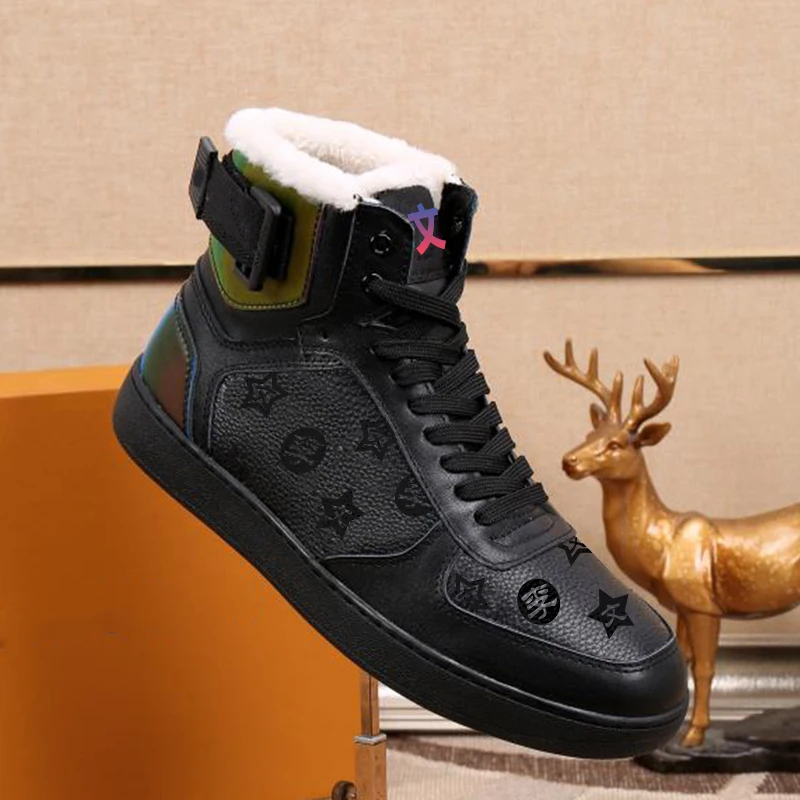 

French 3D printed vvl logo Martin's boots, high-quality cowhide top wool integrated winter warm men's high top shoes,with box