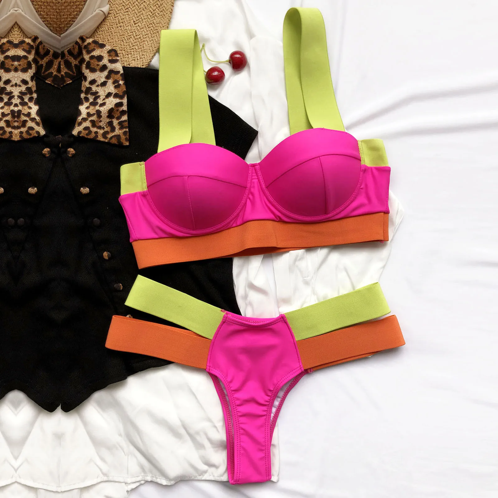 

Sexy Bikini 2021 Patchwork Swimsuit Women Swimwear Push Up Bikini Set Patchwork Biquini Brazilian Beach Bathing Suit Swim Wear
