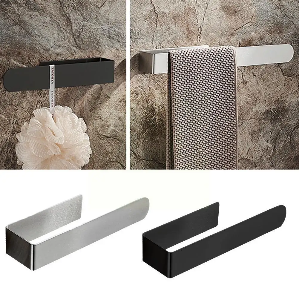 

23/47cm Wall Mounted Towel Bar Steel Towel Punch Hanger Black Bathroom Free Storage Holder Towel Rack Holder Towe V7a5