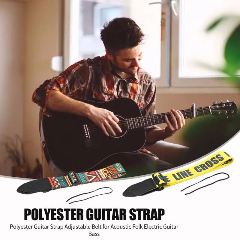 Желтый/Красный Регулируемый полиэстровые гитарные ремни с искусственная кожа
