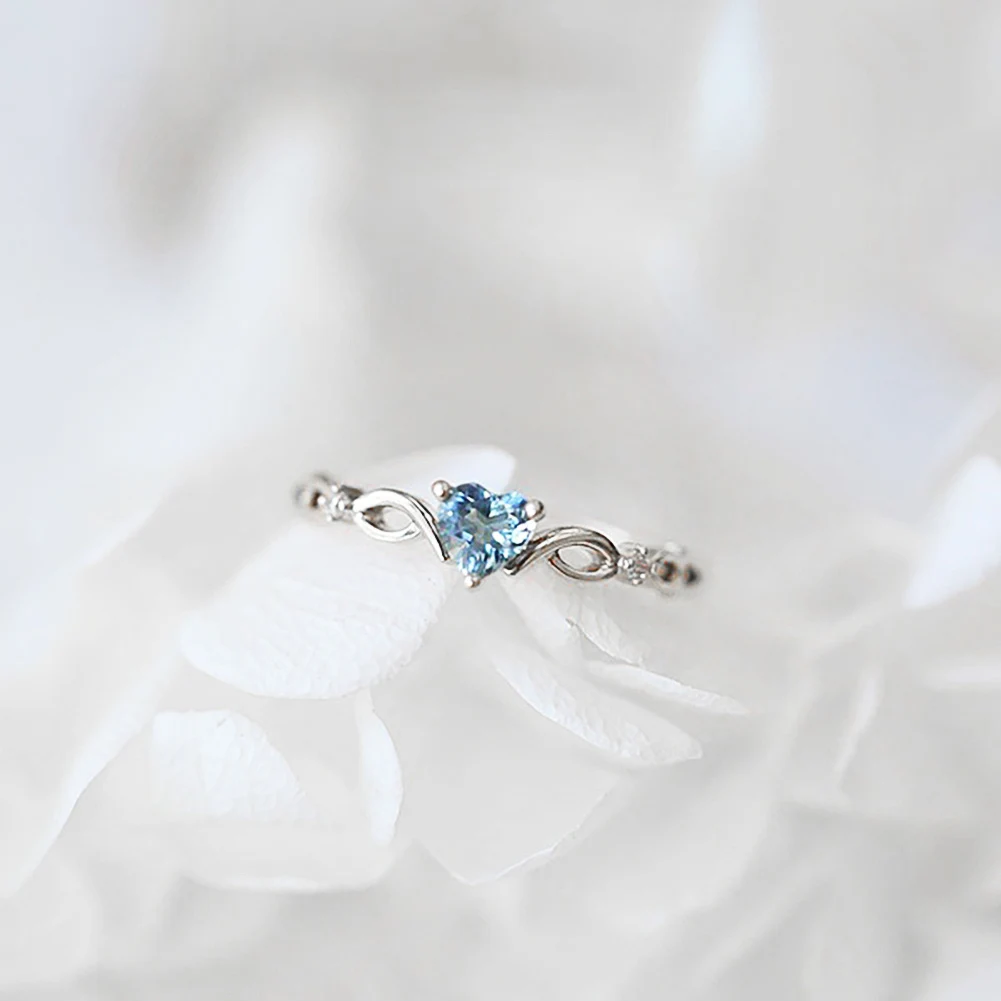 

Elegant Simple Alloy Engagement Ring Women Blue Heart Diamond Ring