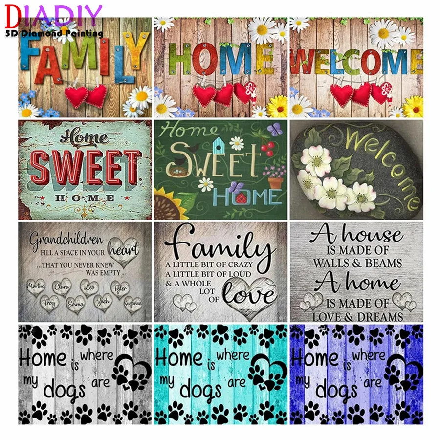 

Diamond Painting Full Round Square Text 5D DIY Diamond Embroidery Sale Sweet Family Rhinestones Mosaic Home Decor