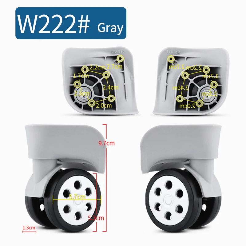 W222(2 Wheels)Gray Высокое качество, сменные колеса для чемоданов, ремонт 360, Спиннер, ролики, запчасти, универсальный ролик, бесшумные ролики - Цвет: W222(2 Wheels)Gray
