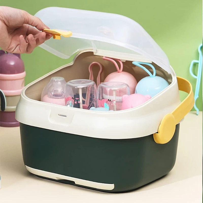 Baby Bottle Drying Rack Container with Drainer Portable Nursing Cutlery Box Cover Holder | Дом и сад