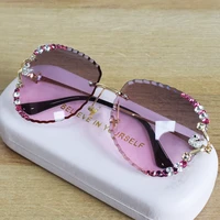 2021 bezel less sunglasses for women with round face long face square face and fashionable diamond inlaid swan sunglasses