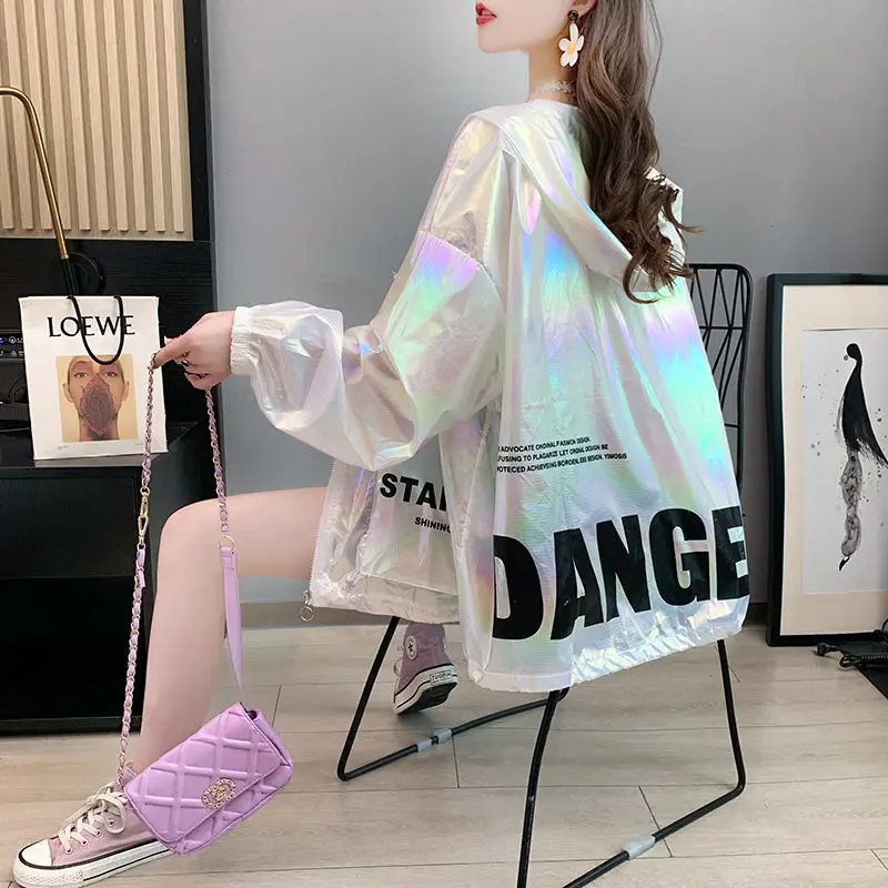 

Women's New Summer Thin Ice Silk Large Size Sun Protection Clothing Jacket Women Loose Hooded Outdoor Sun Protection Clothing
