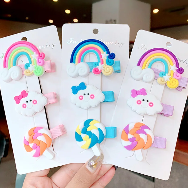 

2/3/6Pcs/Set Cute Cartoon Rainbow Cloud Lollipop Hairpins For Girls Headband Sweet Hair Clips Barrettes Fashion Hair Accessories