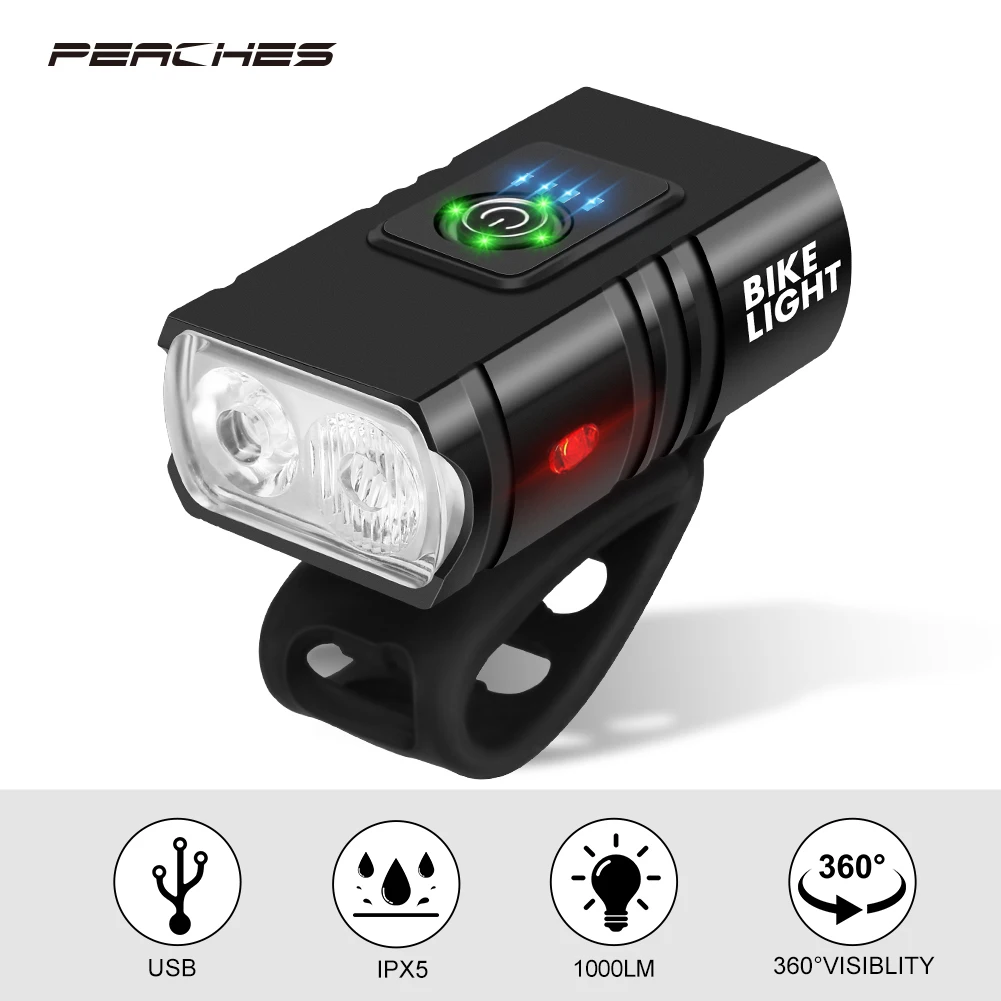 

T6X2 1000LM LED Bicycle Light USB Rechargeable Cycling Headlight With Power Display MTB Mountain Road Bike Front Flashlight Lamp