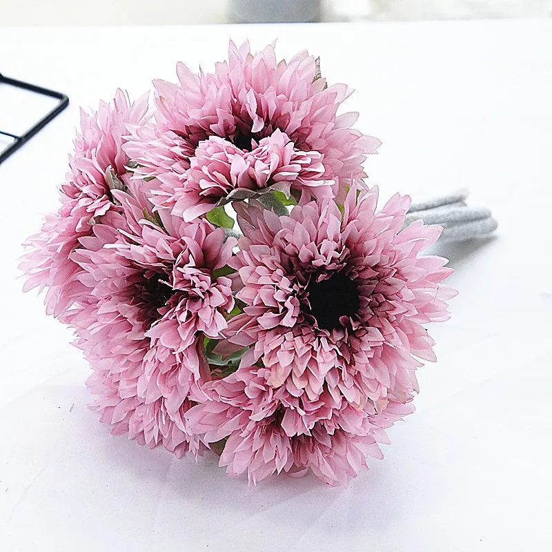 Fall Pink 2 Ручной работы многослойный Подсолнух букет Гербера Искусственные цветы украшение дома свадебные фотографии шелковые цветы Флорес - Цвет: Fall Pink 2