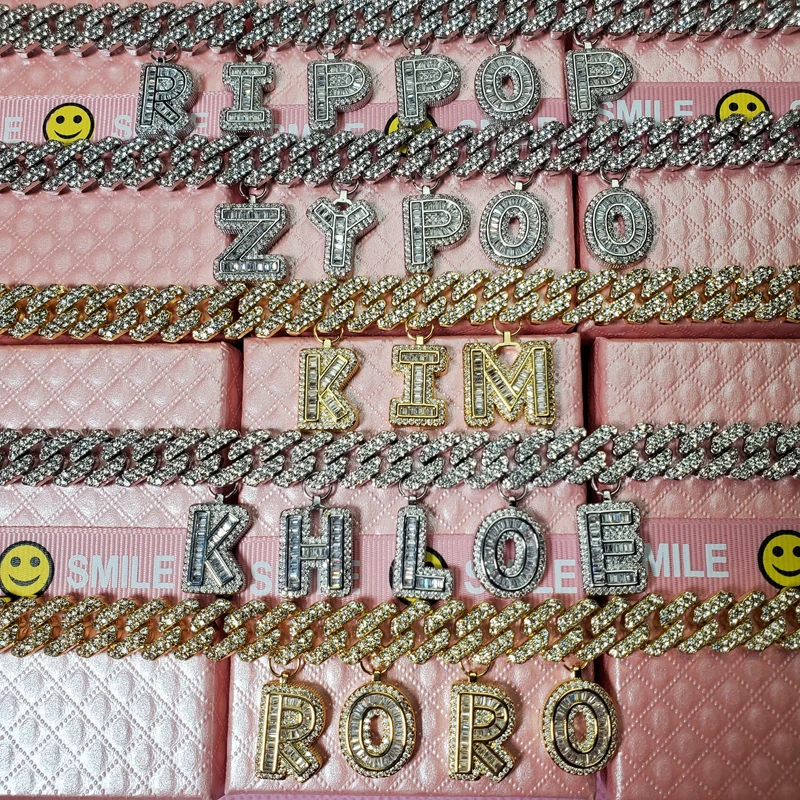 DIY Iced Out Zircon Letter Delicate Bracelet Name Rhinestone Cuban Chain for Women Jewelry Wholesale |