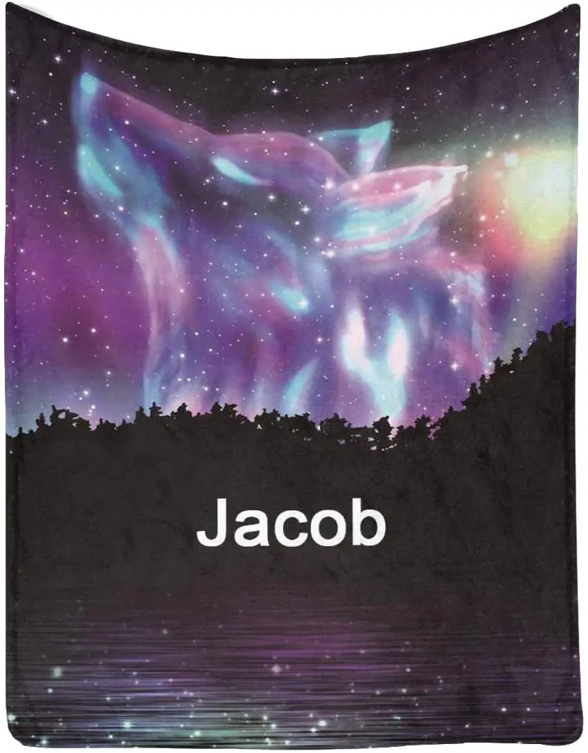 

Одеяло с именем для мужа, одеяло в виде животного, фантазия, галактика, волк, Сверкающая поверхность морской воды, супермягкое