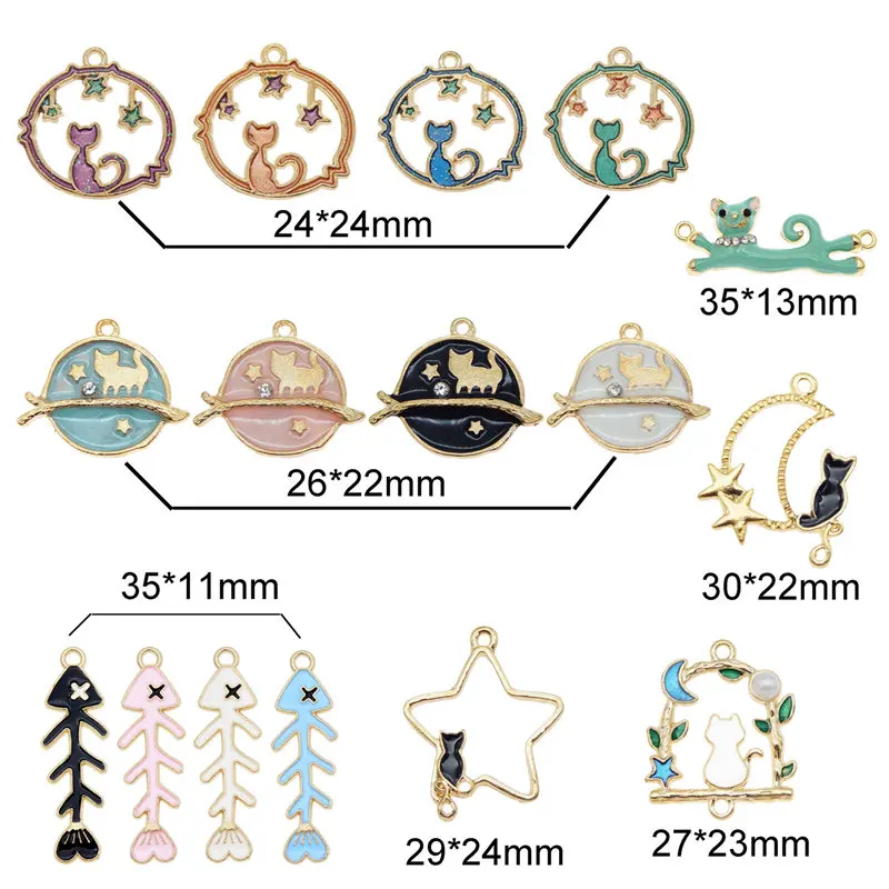 Julie Wang 10PCS Enamel Cat Fish Bone Charms Random Mixed Alloy Gold Tone Necklace Bracelet Earring Jewelry Making Accessory | Украшения и