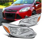 2pcs black housing left and right headlight lamp chrome trim fits for ford focus 12 14 usa type