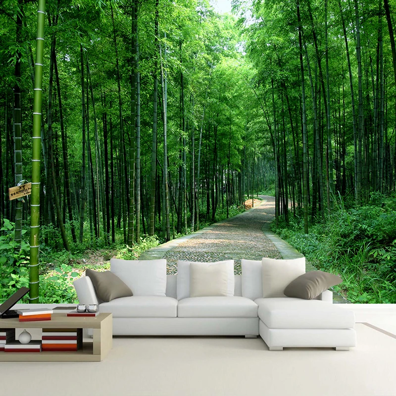 Настенная картина на заказ 3D обои с изображением зеленого бамбукового леса для