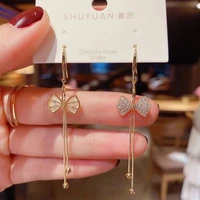 yaologe 2021 for women gold color bowknot tassel drop earrings asymmetry fairy alloy earrings gift fashion party jewelry