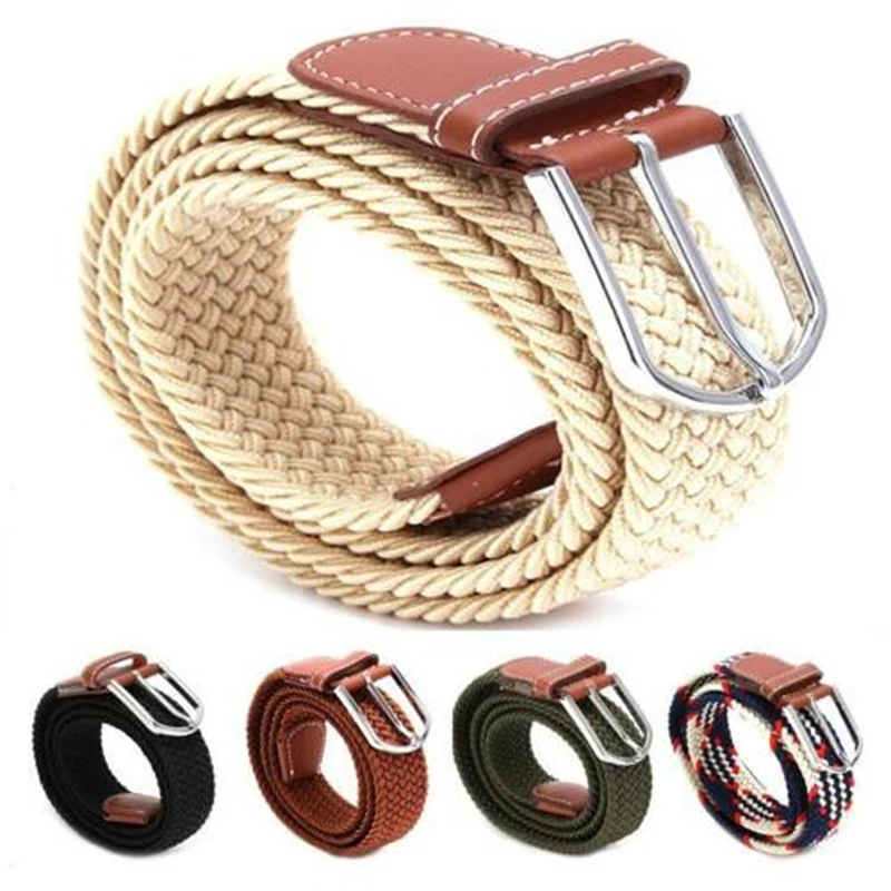 

Hot Colors Men Women Casual Knitted Pin Buckle Belt Woven Canvas Elastic Stretch Belts Plain Webbing 2021 Fashion 105-110cm