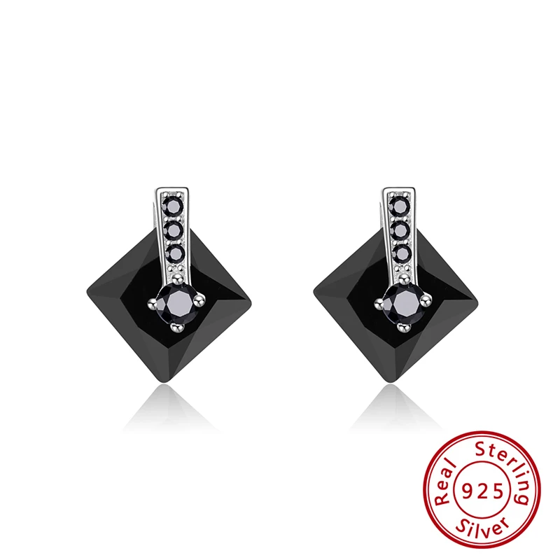 Black Color ORSA JEWELS Настоящее 925 пробы серебро слайд серьги-гвоздики в форме Для женщин блестящие AAAA фианит квадратной огранкой, черно-белая женская Праздничная обувь ювелирные изделия SE192 - Цвет камня: Black Color