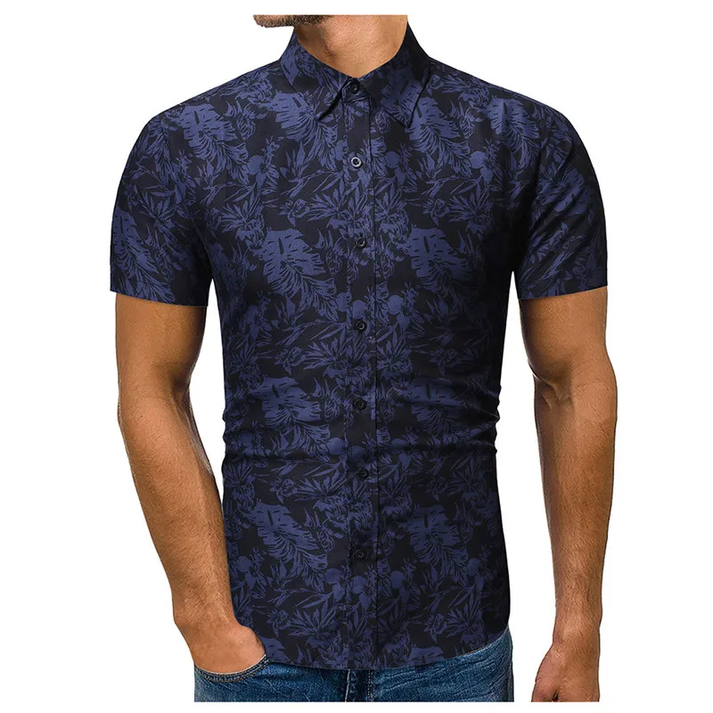 Популярная мужская летняя ретро блузка с цветочным принтом Повседневная тонкая