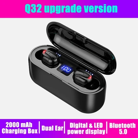Q32 upgrade black Новинка Q32 TWS 5,0 Bluetooth наушники с шумоизоляцией беспроводные наушники игровая гарнитура с микрофоном 2000 мАч светодиодный водонепроницаемый внешний аккумулятор - Цвет: Q32 upgrade black