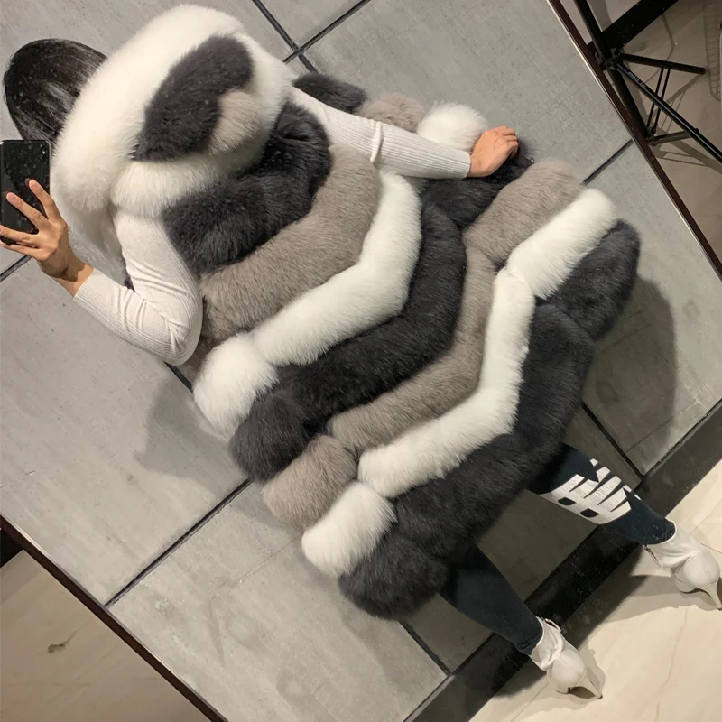 

real natural hooded women gilet ladies fox fur vest