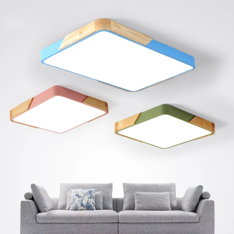 Nordic Square Oak Alloy Led Chandelier Lighting Living Room App Dimmable Led Ceiling Chandelier Lamp Bedroom Led Lights Fixtures
