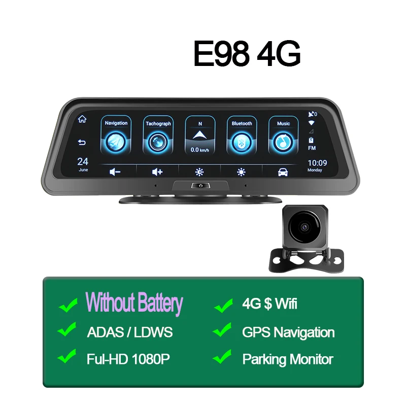 Автомобильный видеорегистратор 4G ADAS Android 10 ''с двумя объективами камера в зеркале заднего вида gps Wi-Fi монитор парковки рекордер вождения E98 - Название цвета: E98-4G