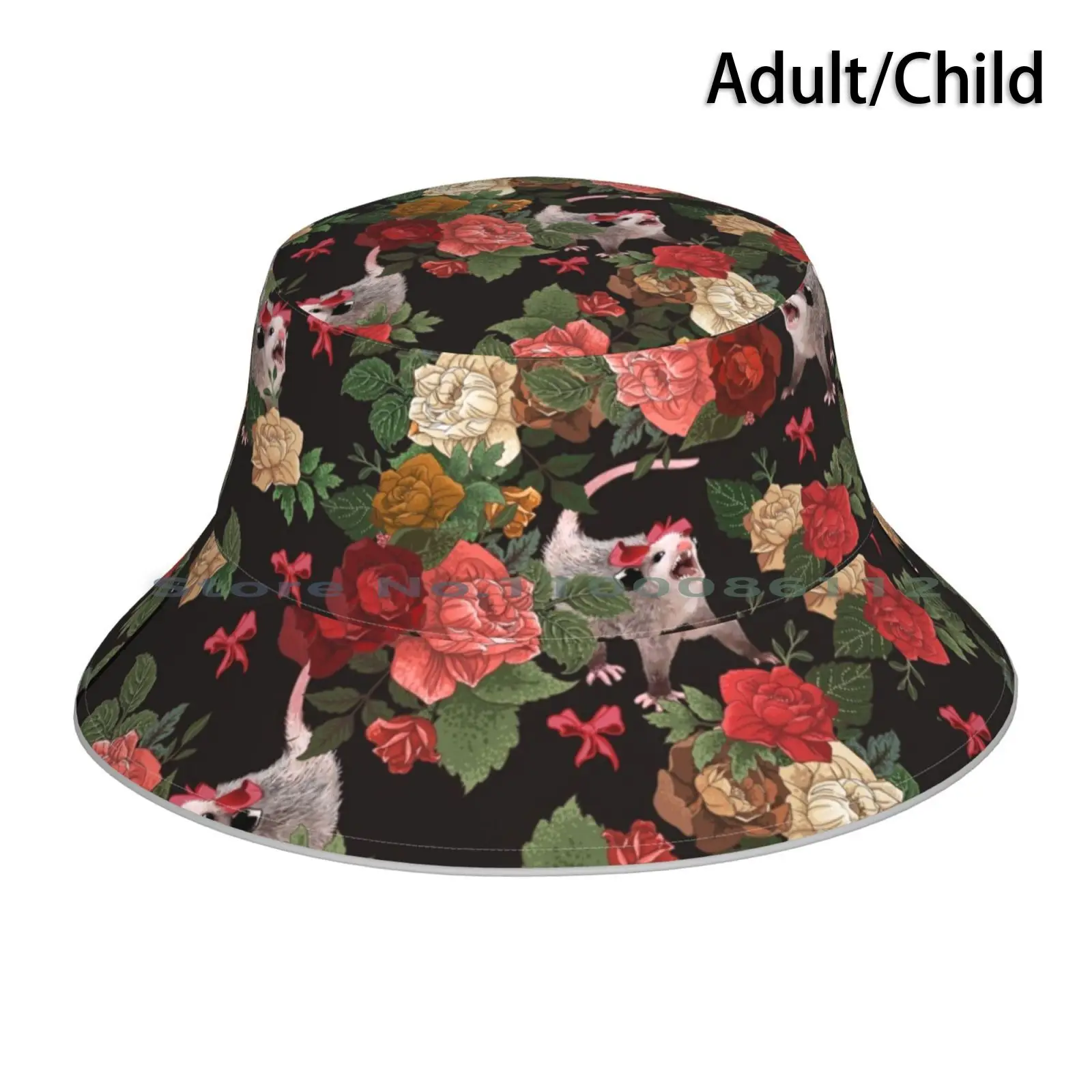 

Opossum Floral Pattern Bucket Hat Sun Cap Floral Flower Pattern Repetition Opossum Meme Animals Cute Funny Weird Silly Humor