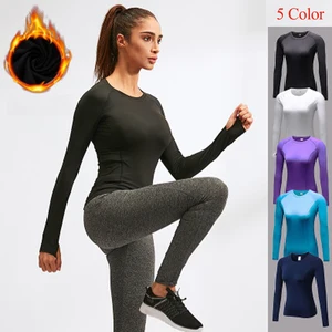 Women Gym Yoga Clothes Winter Plush long sleeve Solid Color High Elastic Yoga Shirt Fitness Clothes for Women Workout Sportswear