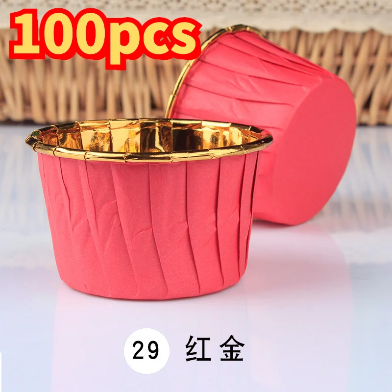 100pcsRose золото Фольга Бумага кекс лайнеры золото/серебро/красный/синий/Черный